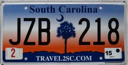 South Carolina licence plate