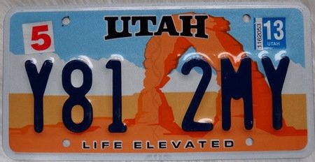 Utah license plate with Arches National Park